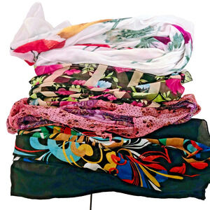 Lot of 4 Flowered scarves various sizes and fabrics